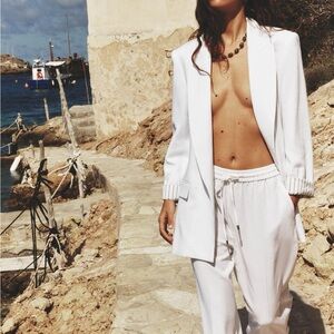 Linen blend open blazer